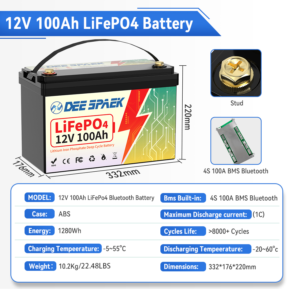 DEEPSPAEK 12V 100Ah Lifepo4 Ba - огляд і ціна Lifepo4 12V 100Ah Bms Bluetooth
