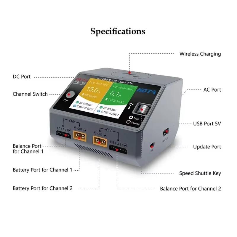 HOTA D6 Pro 200W AC 650W DC Du - огляд і ціна Hota D6 Pro Dual Lipo Charger